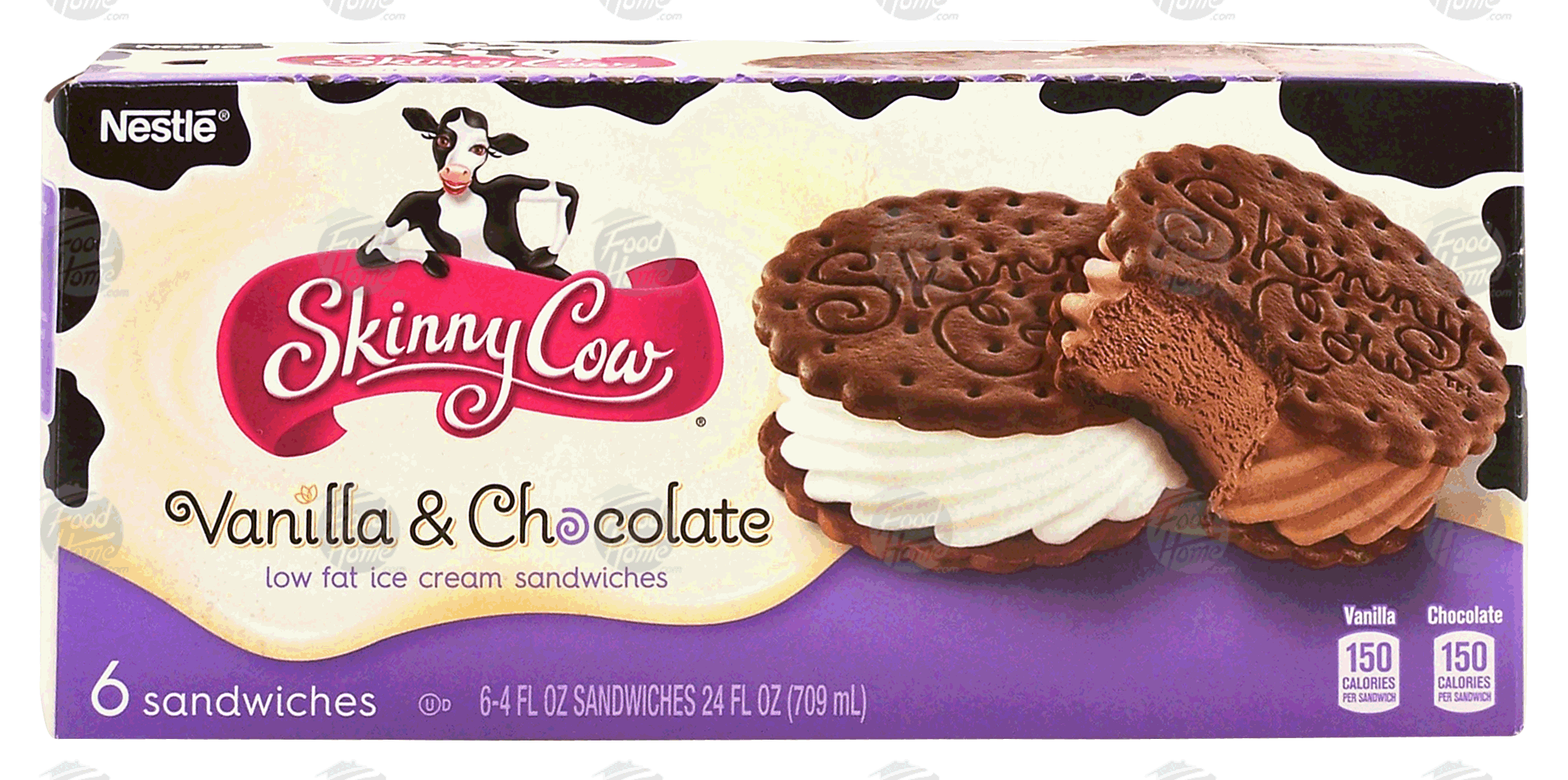 Nestle Skinny Cow vanilla & chocolate low fat ice cream sandwiches, 6 sandwiches Full-Size Picture